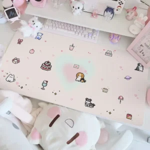 Podkładka pod mysz XXL z kotem pixel art, skóra PU Brązowy