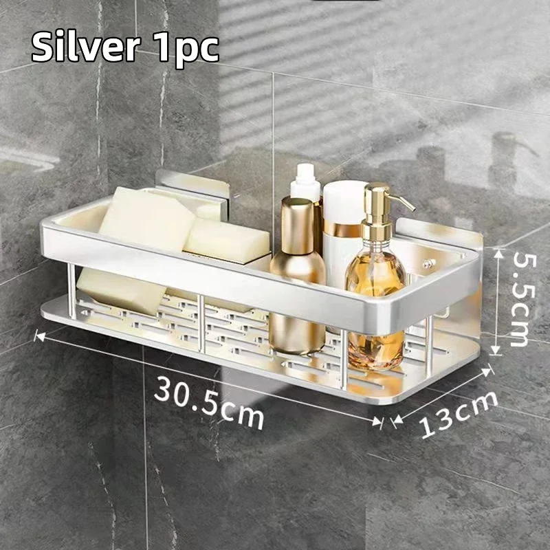 Aluminiowa półka pod prysznic bez wiercenia z miejscem na kosmetyki Styleb silvery