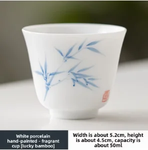 Porcelanowa filiżanka do herbaty, ręcznie zdobiona, biała Jasnozielony