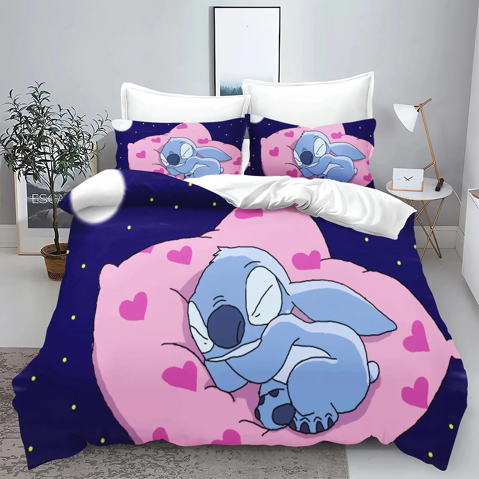 Pościel dziecięca 3D Stitch z mikrofibry — poszwa na kołdrę z nadrukiem Biały