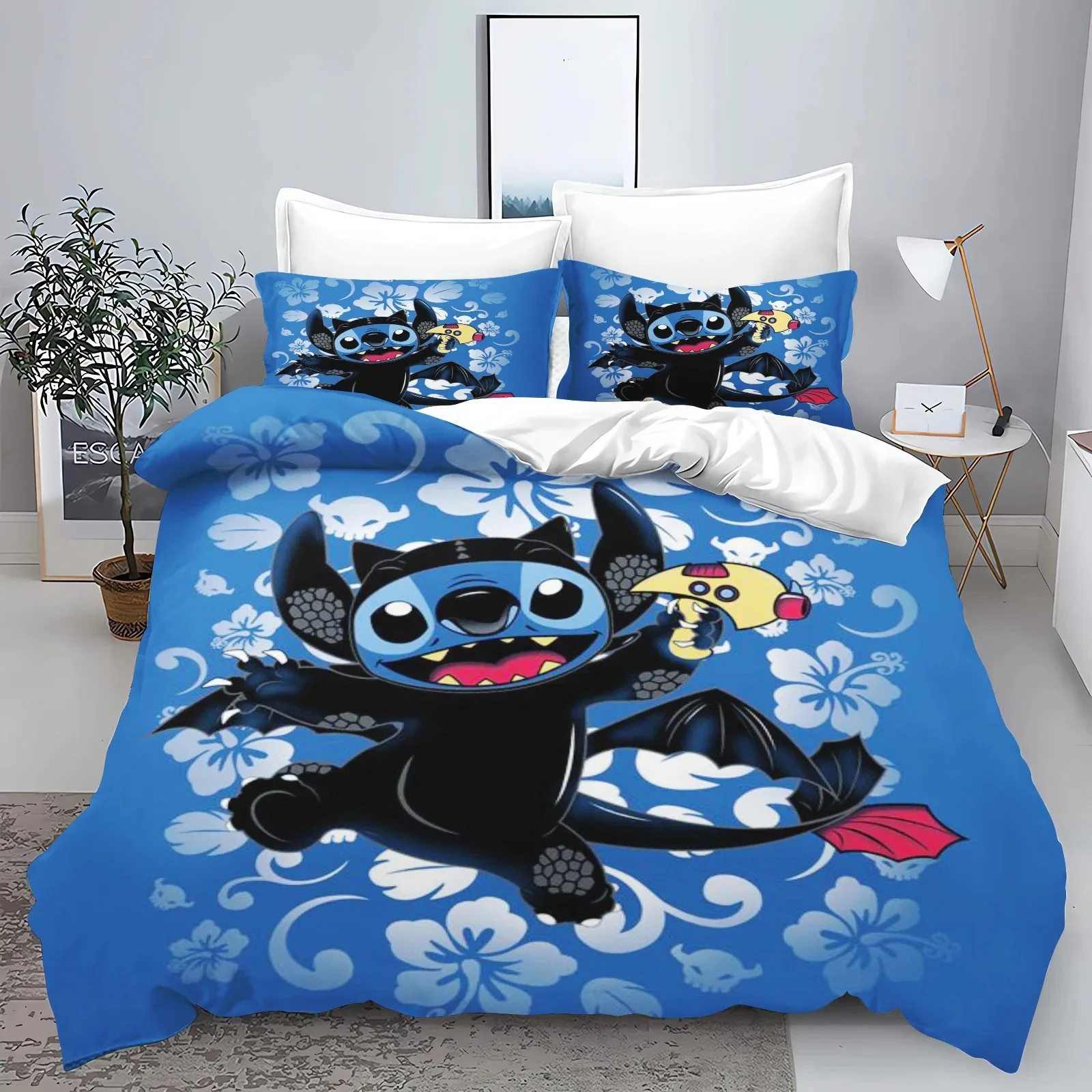 Pościel dziecięca 3D Stitch z mikrofibry — poszwa na kołdrę z nadrukiem Fioletowy