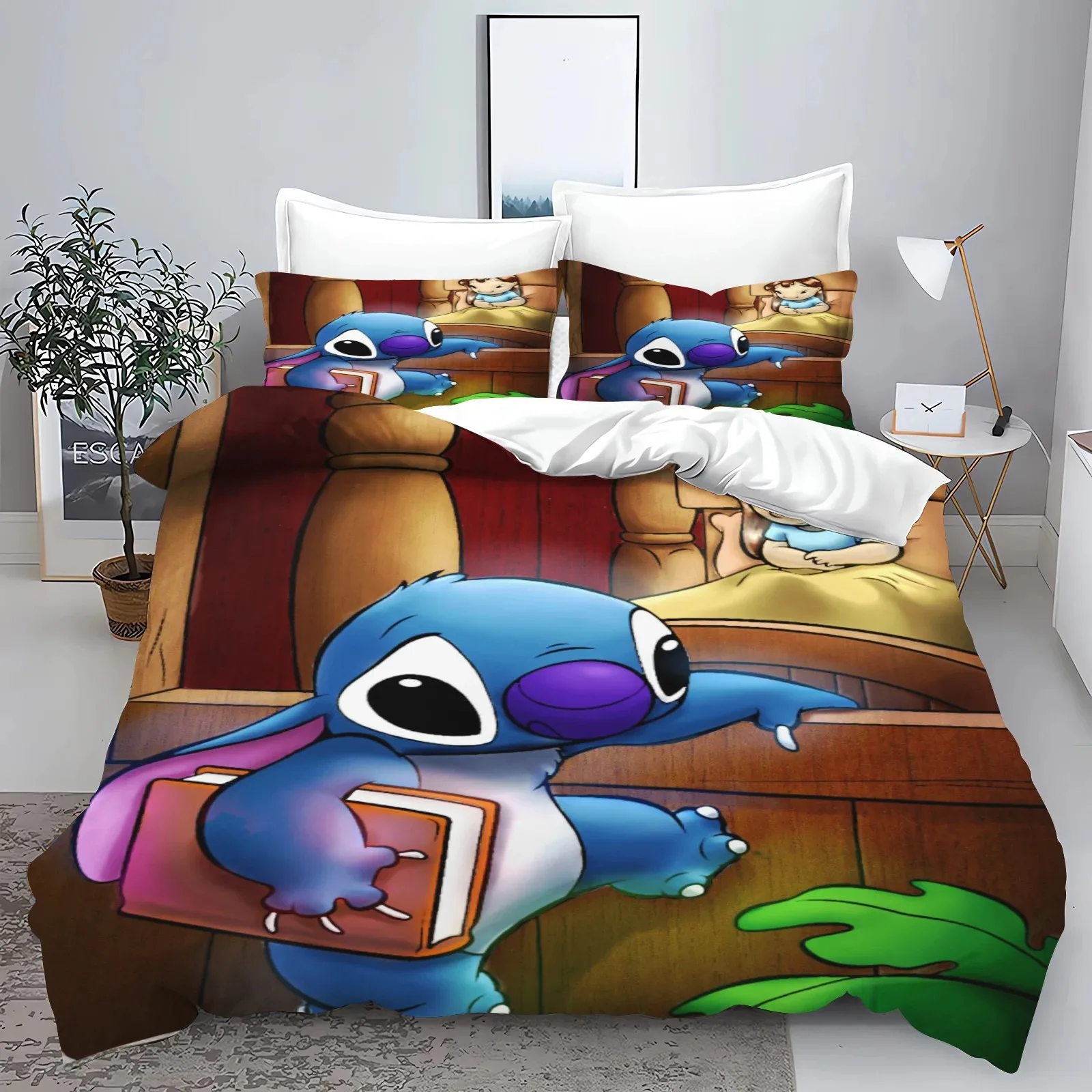 Pościel dziecięca 3D Stitch z mikrofibry — poszwa na kołdrę z nadrukiem Jasnoszary