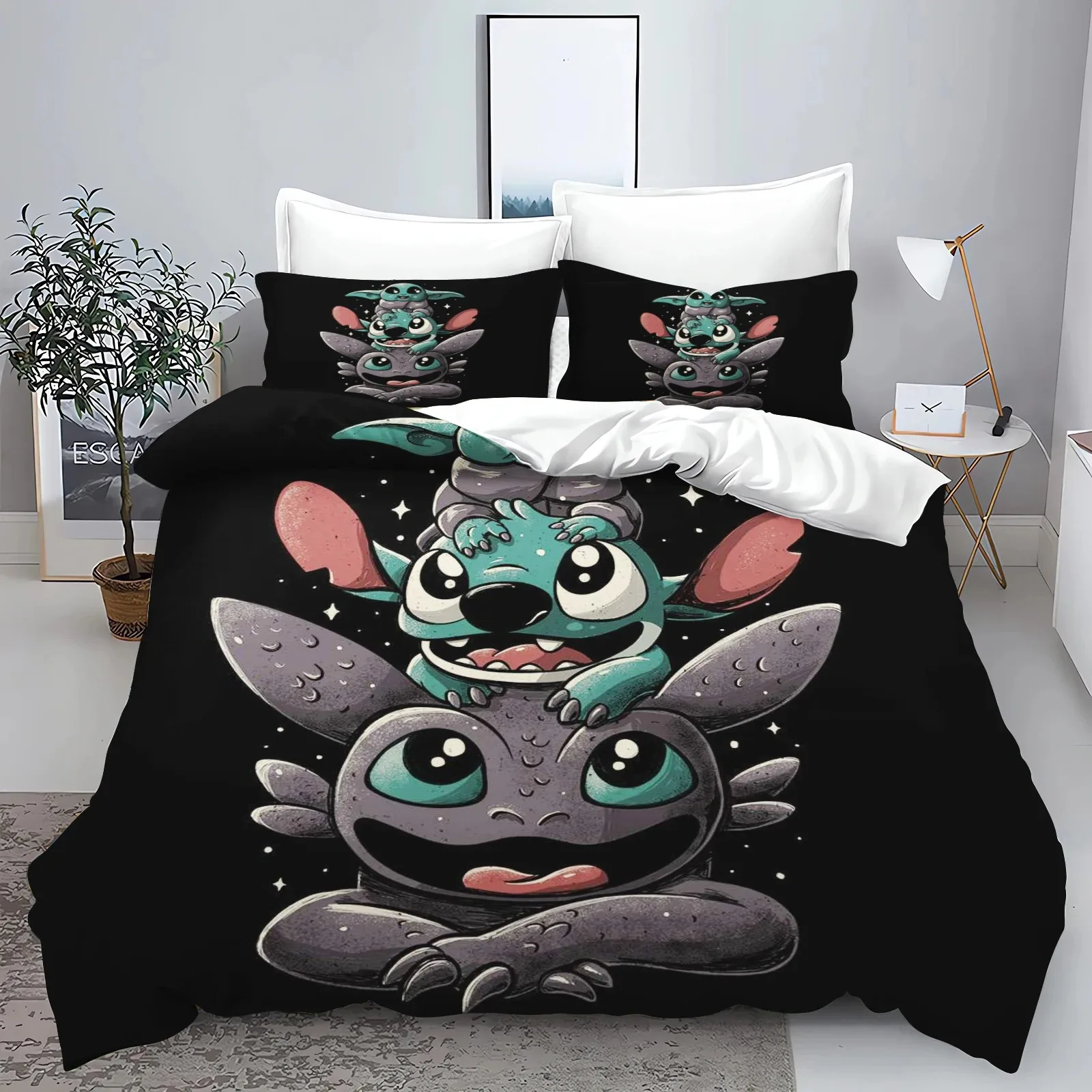 Pościel dziecięca 3D Stitch z mikrofibry — poszwa na kołdrę z nadrukiem Jasnożółty
