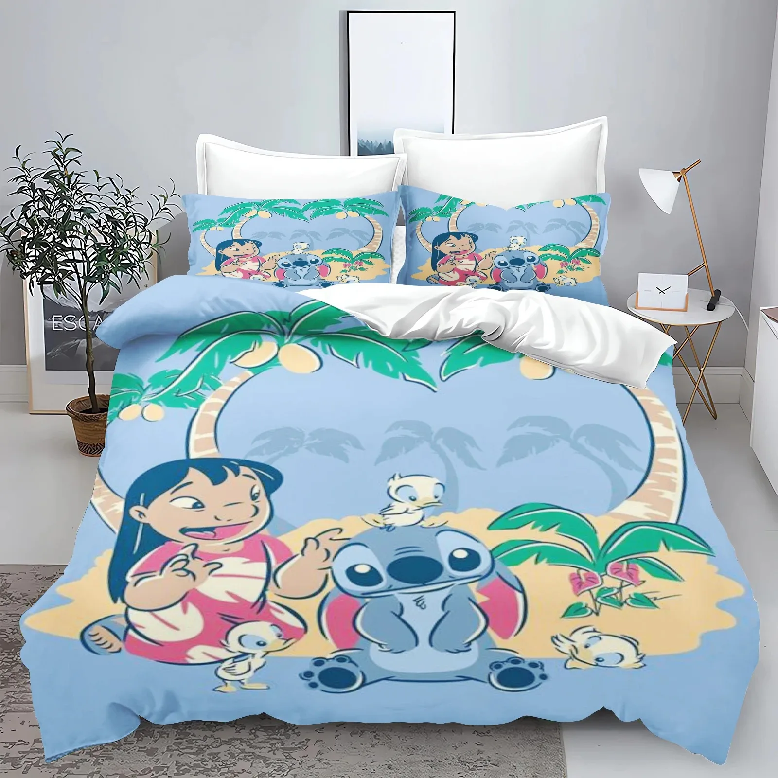 Pościel dziecięca 3D Stitch z mikrofibry — poszwa na kołdrę z nadrukiem Pomarańczowy