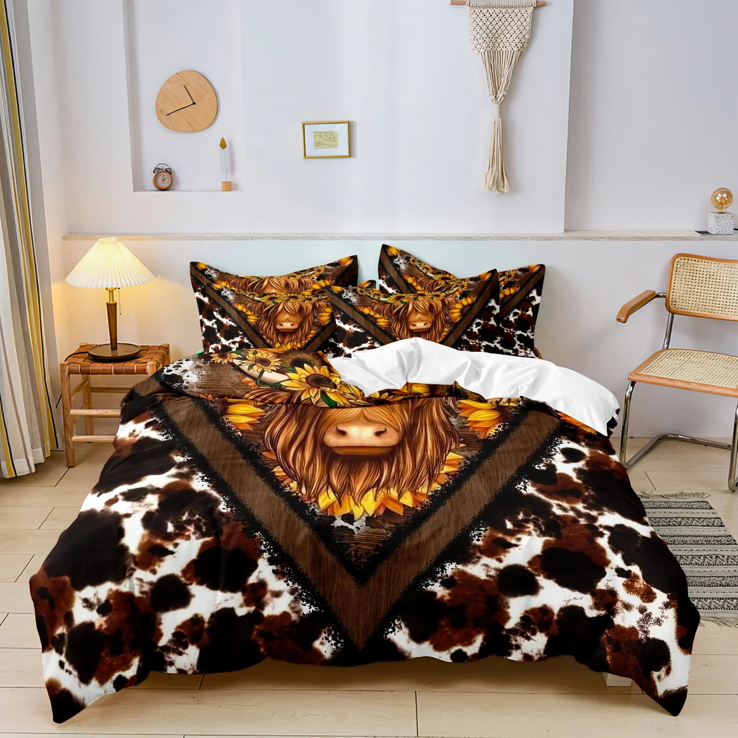 Pościel z nadrukiem Highland Cow 3 elementy miękka Wielo