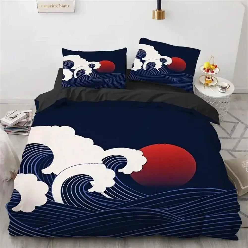 Zestaw pościeli z motywem Hokusai Wielka Fala japoński styl do sypialni Wielo