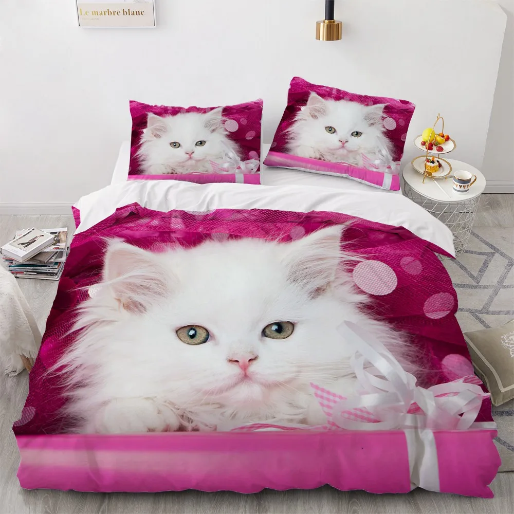 Pościel z kotem i motylkami kawaii — komplet queen dla dziewczynki żółty