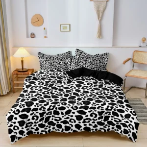 Pościel z nadrukiem leopard 3 elementy poszwa i 2 poszewki Biały