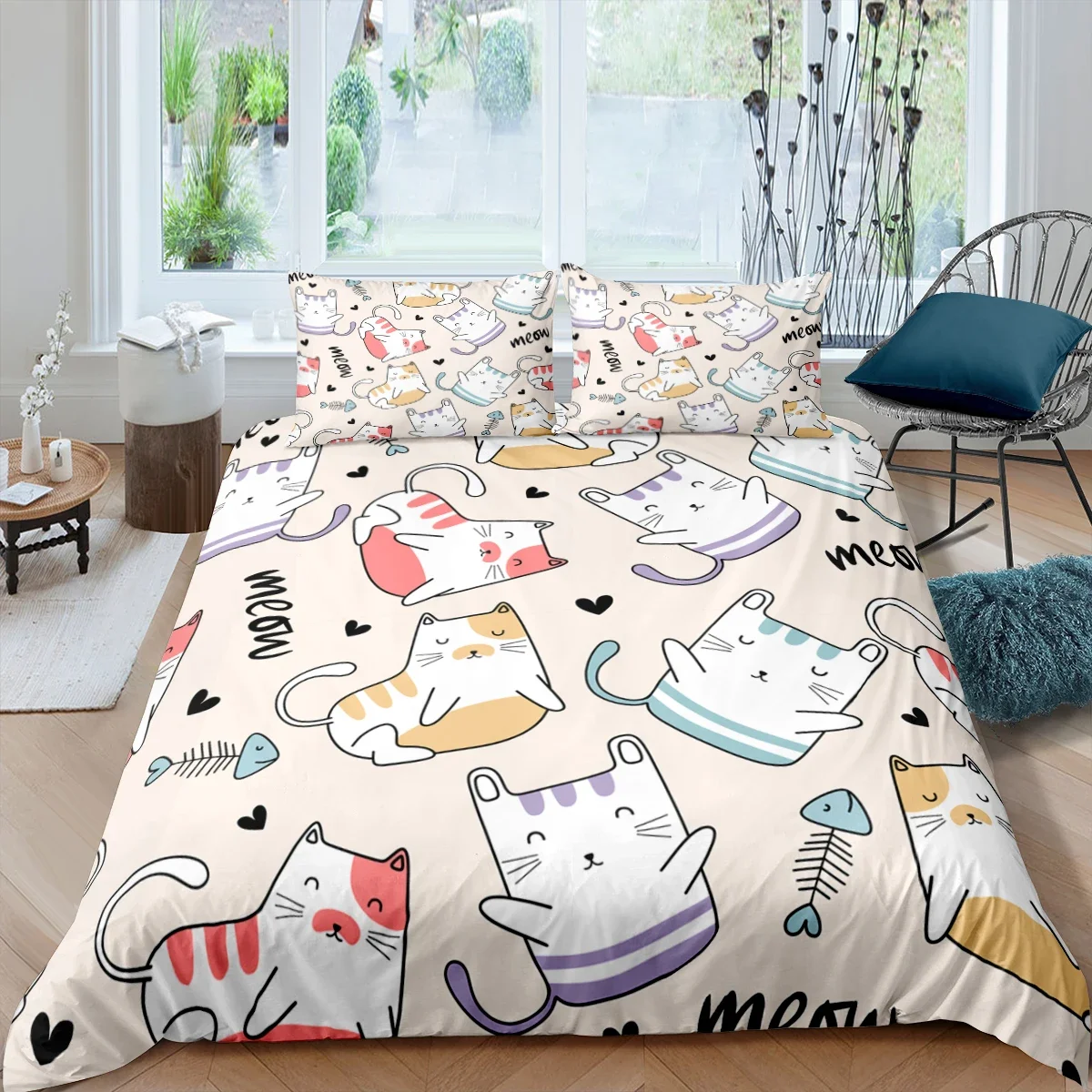 Pościel z kotem i zwierzętami - komplet poszewek z nadrukiem do sypialni Wielo