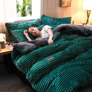 Pościel zimowa Coral Fleece 3-częściowa – ciepła flanelowa poszwa Zielony