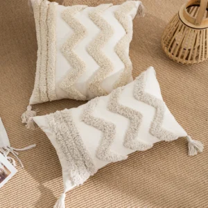 Poszewka beżowa bawełna z falistym wzorem boho Beżowy