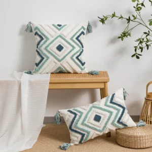 Poszewka na poduszkę boho geometryczna prosta do sofy i sypialni Niebieski