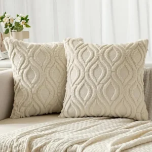 Poszewka dekoracyjna boho rdzawa pomarańcz plusz sztuczna wełna 45x45 Czarny