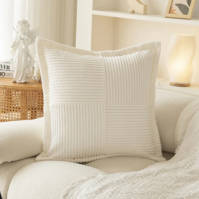 Poszewka na poduszkę boho świąteczna sztruksowa — paski sofa 45x45 cm Beżowy