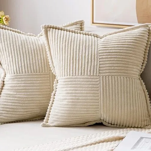 Poszewka na poduszkę boho świąteczna sztruksowa — paski sofa 45x45 cm Khaki