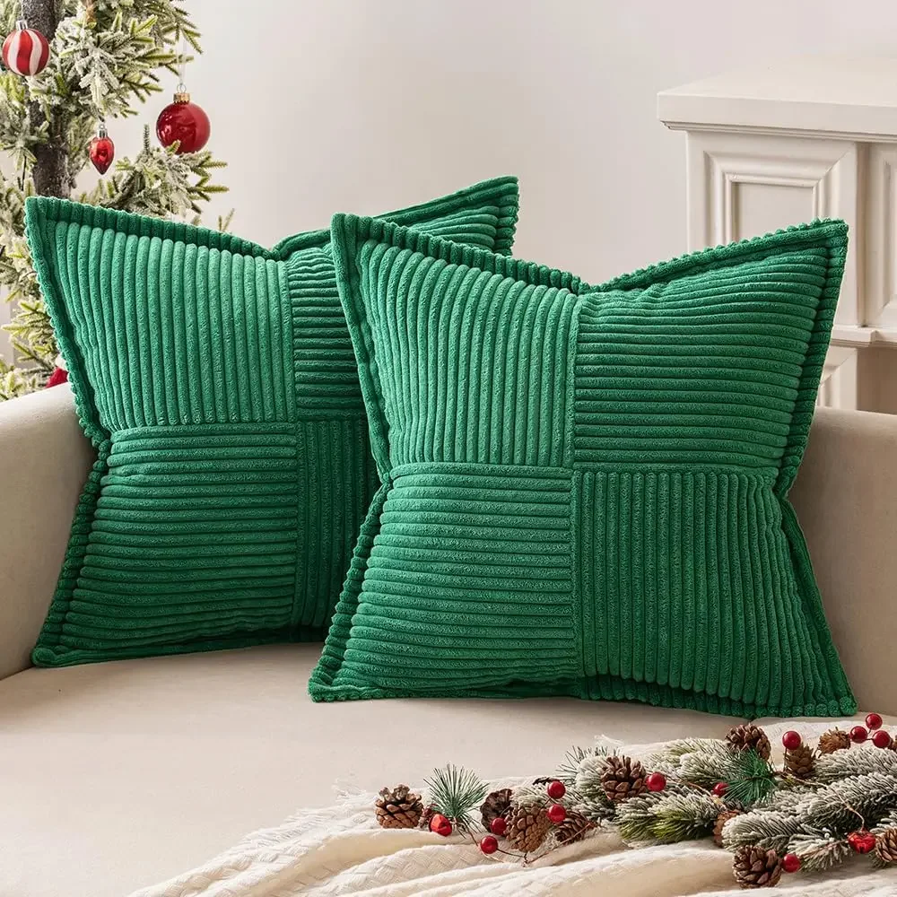 Poszewka na poduszkę boho świąteczna sztruksowa — paski sofa 45x45 cm Zielony