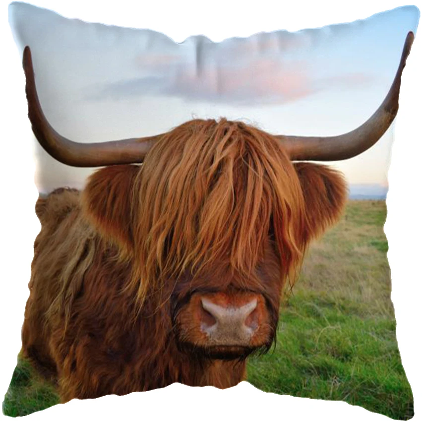 Poszewka dekoracyjna z kotem Highland i jakiem Brązowy
