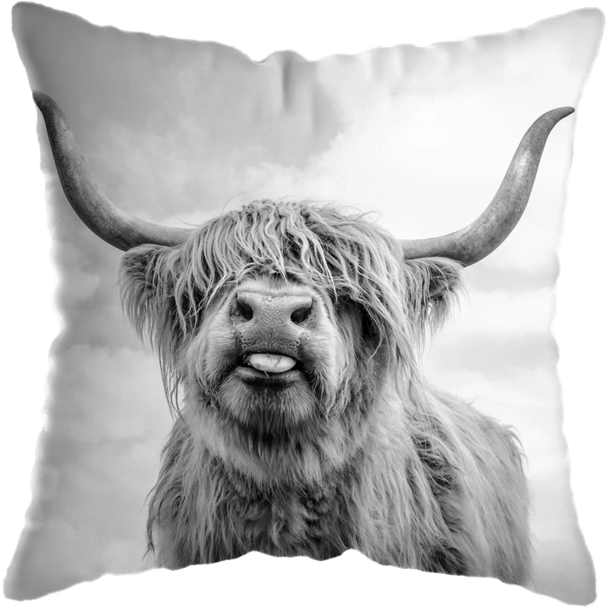 Poszewka dekoracyjna z kotem Highland i jakiem Różowy