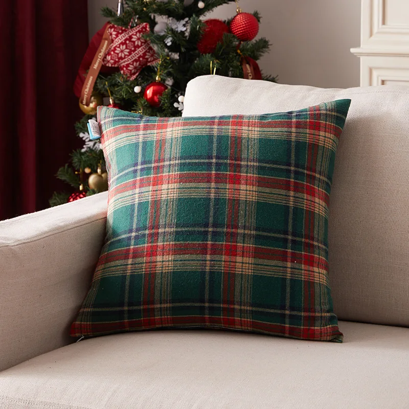Poszewka na poduszkę w kratę tartan świąteczną — styl farmhouse 45x45 cm Fioletowy