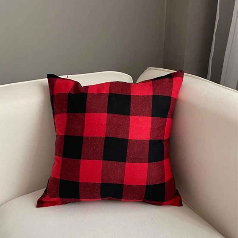 Poszewka na poduszkę w kratę tartan świąteczną — styl farmhouse 45x45 cm Niebieski