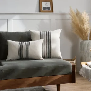 Poszewka lniana w paski patchwork beż żółty niebieski Fioletowy