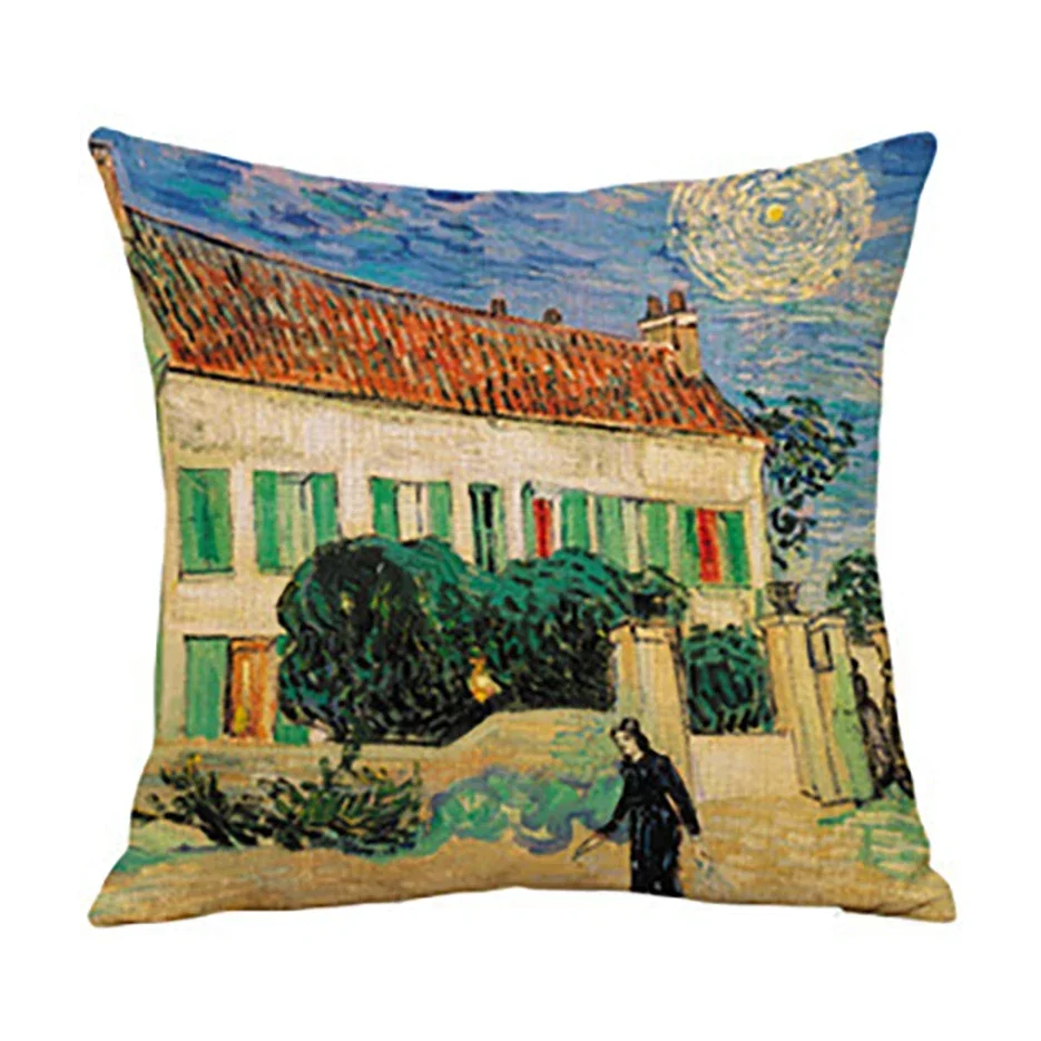 Poszewka na poduszkę lniana z motywem Van Gogha Gwiaździsta Noc Biały