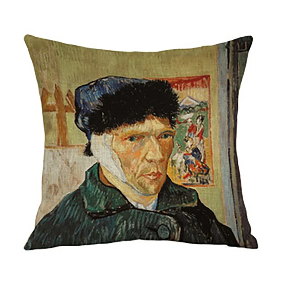 Poszewka na poduszkę lniana z motywem Van Gogha Gwiaździsta Noc Czarny