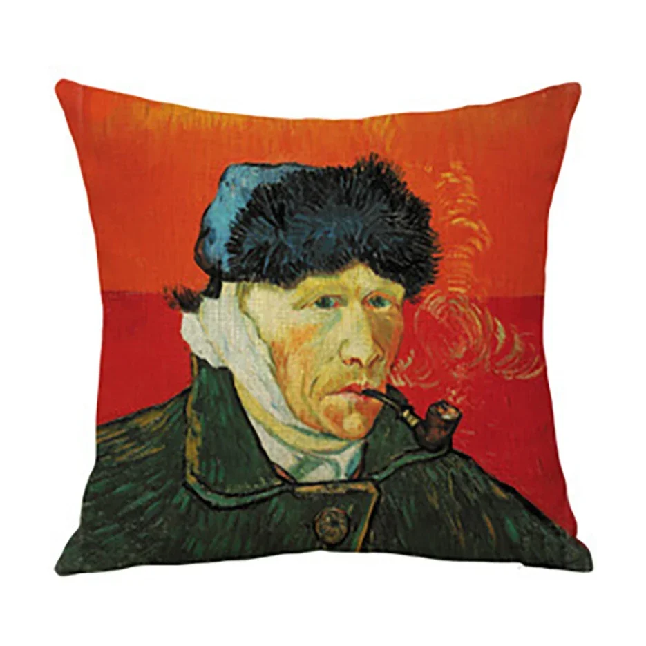 Poszewka na poduszkę lniana z motywem Van Gogha Gwiaździsta Noc Czerwony