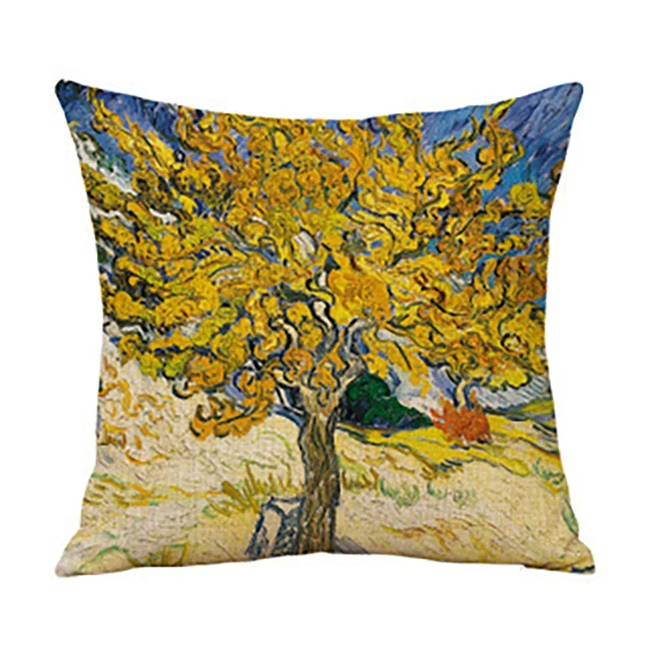Poszewka na poduszkę lniana z motywem Van Gogha Gwiaździsta Noc Fioletowy