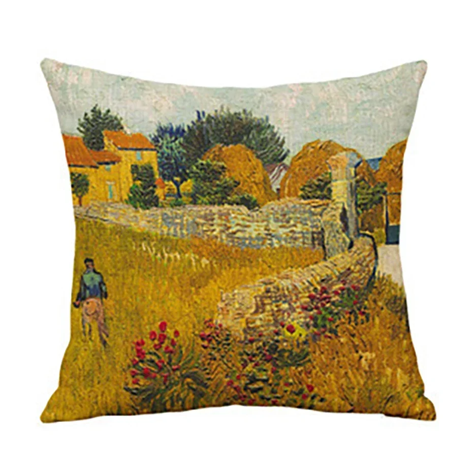 Poszewka na poduszkę lniana z motywem Van Gogha Gwiaździsta Noc Różowy