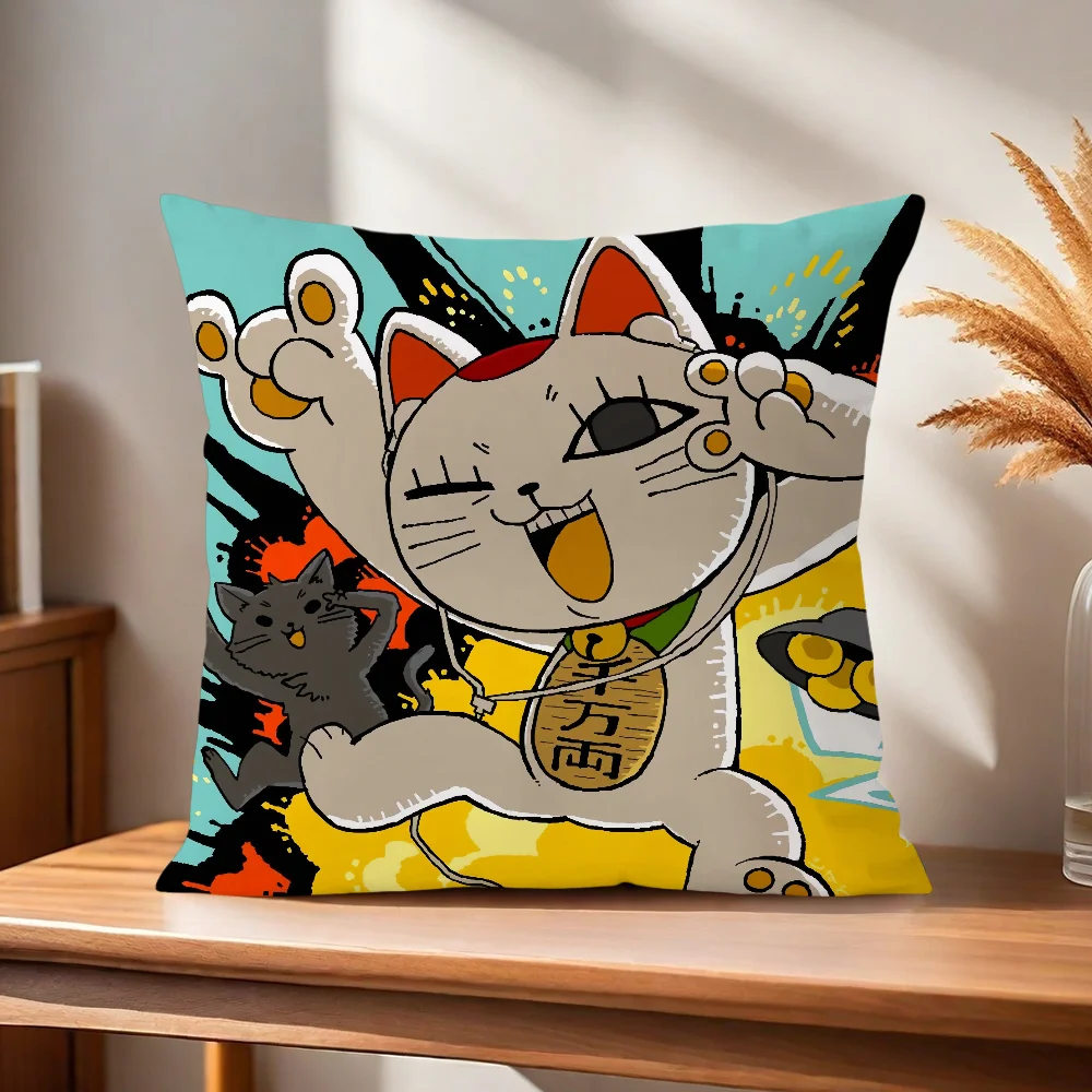 Poszewka na poduszkę z kotem manga 45x45 cm Beżowy