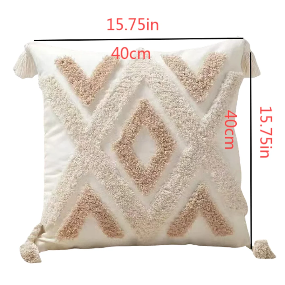 Poszewka nordycka boho pluszowa z frędzlami 45x45 Biały