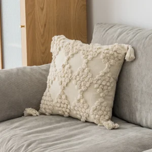 Poszewka nordycka boho pluszowa z frędzlami 45x45 Czarny