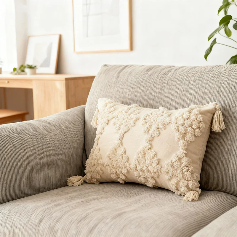 Poszewka nordycka boho pluszowa z frędzlami 45x45 Czerwony