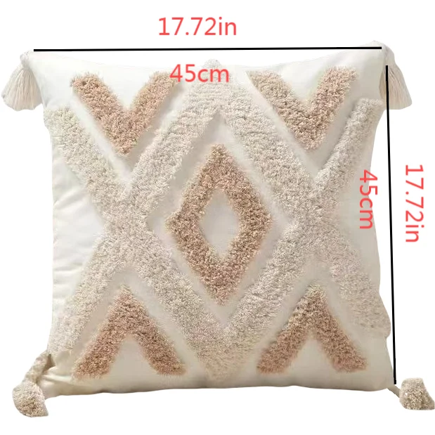 Poszewka nordycka boho pluszowa z frędzlami 45x45 Jasnoszary