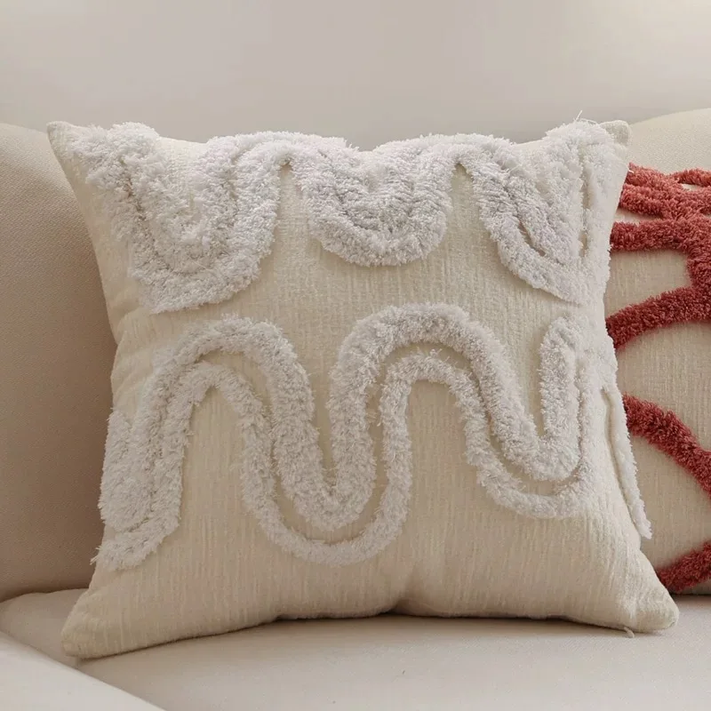 Poszewka nordycka boho pluszowa z frędzlami 45x45 Pomarańczowy