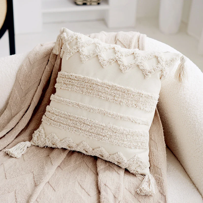 Poszewka nordycka boho pluszowa z frędzlami 45x45 Różowy
