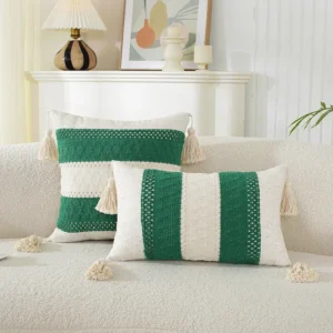 Poszewka patchwork z haftem geometrycznym boho wiejski styl Niebieski