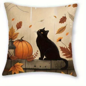 Poszewka na poduszkę na Halloween z czarnym kotem Niebieski