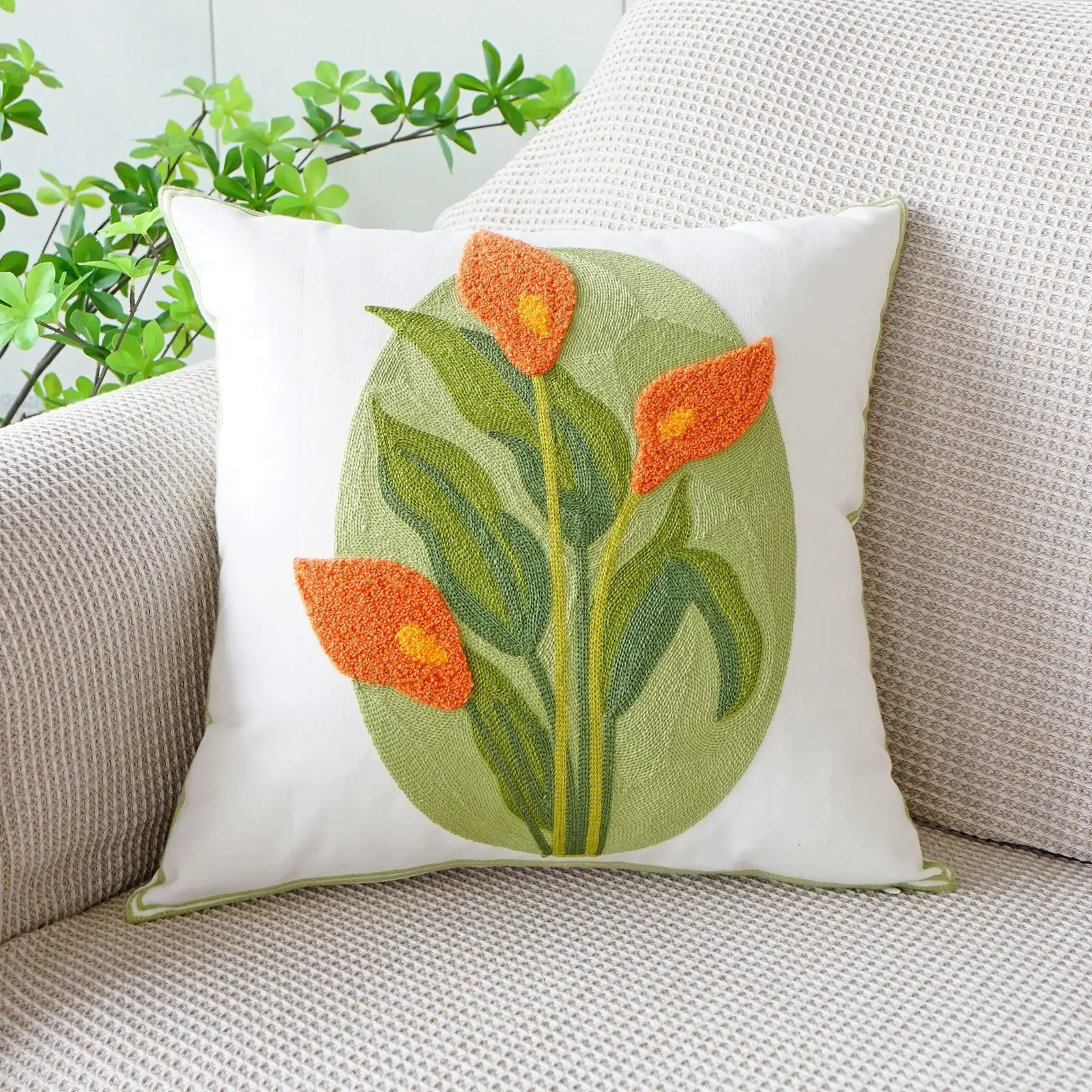 Dekoracyjna poszewka na poduszkę z kwiatowym wzorem nordycki styl 45x45 cm Czerwona róża