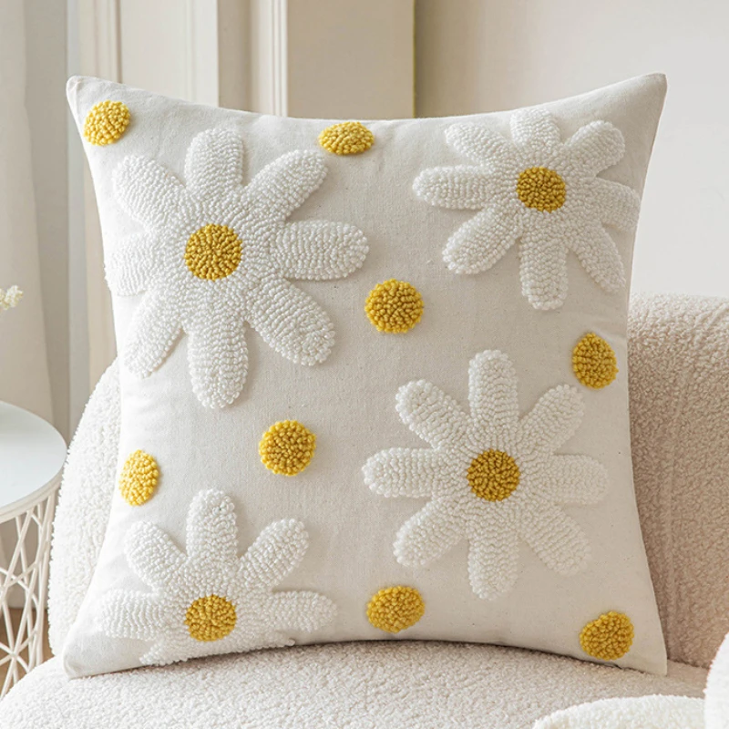 Dekoracyjna poszewka na poduszkę z kwiatowym wzorem nordycki styl 45x45 cm Jasnożółty