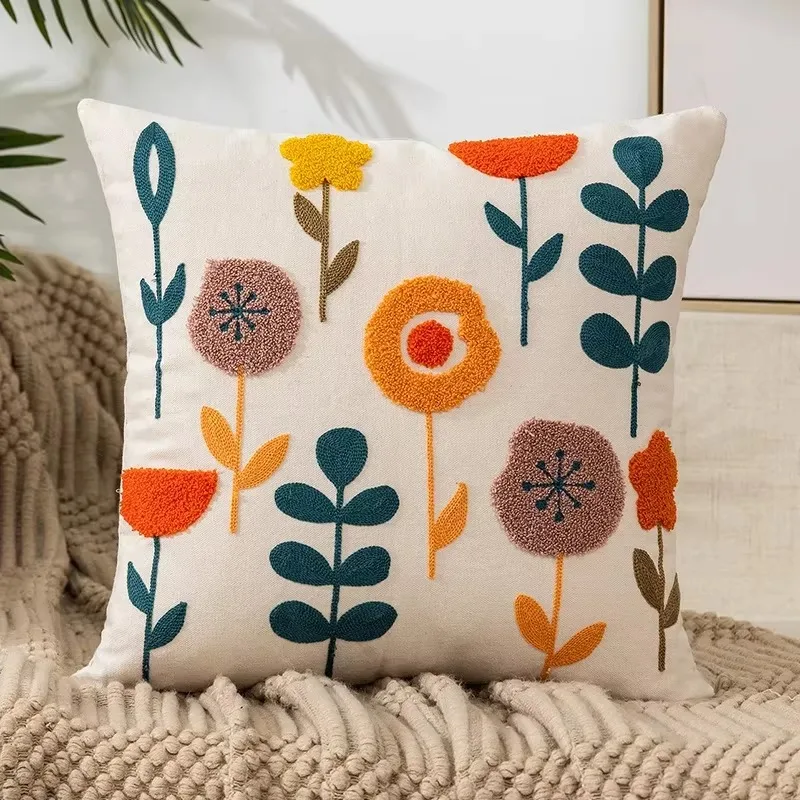 Dekoracyjna poszewka na poduszkę z kwiatowym wzorem nordycki styl 45x45 cm Pomarańczowy