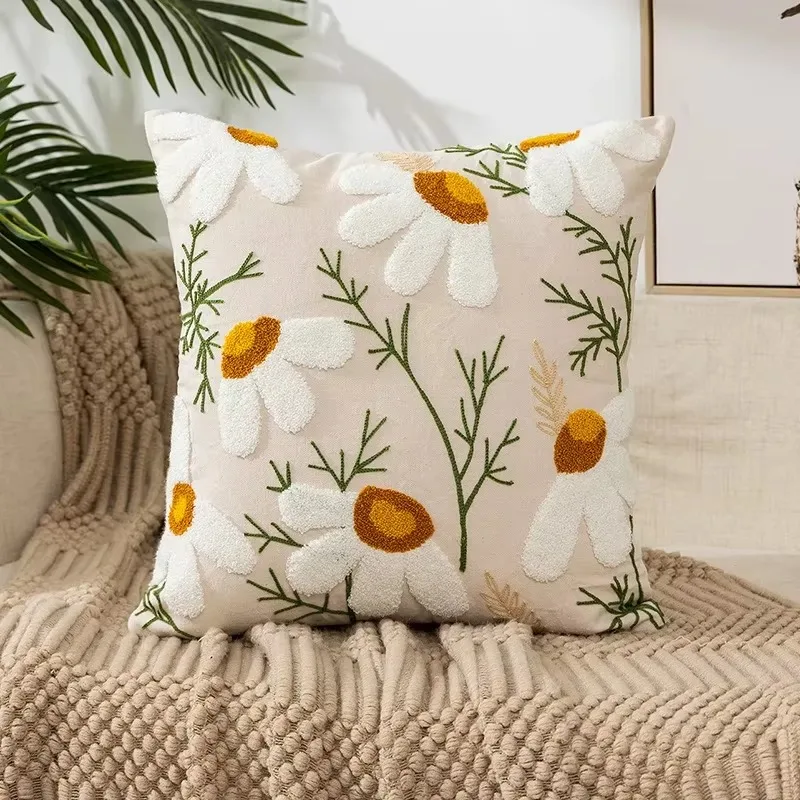 Dekoracyjna poszewka na poduszkę z kwiatowym wzorem nordycki styl 45x45 cm Turkusowy