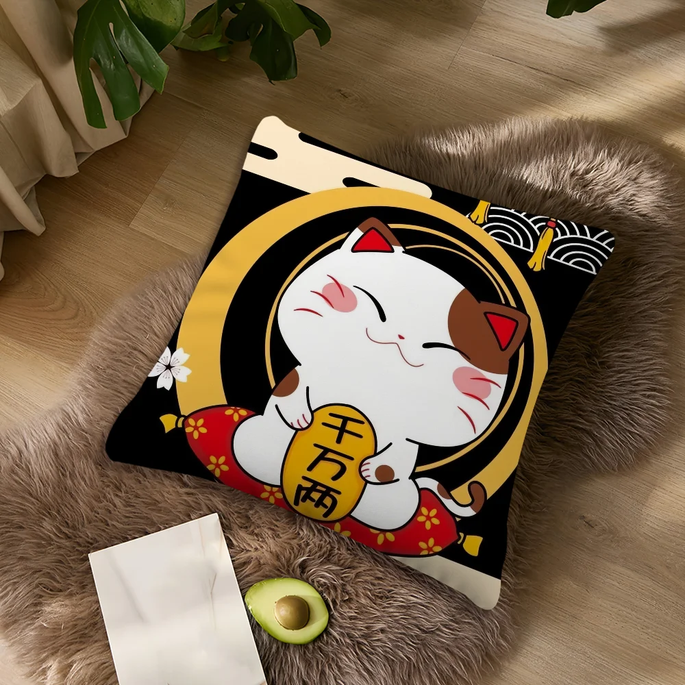 Poszewka na poduszkę Maneki Neko - kot szczęścia na sofę Biały