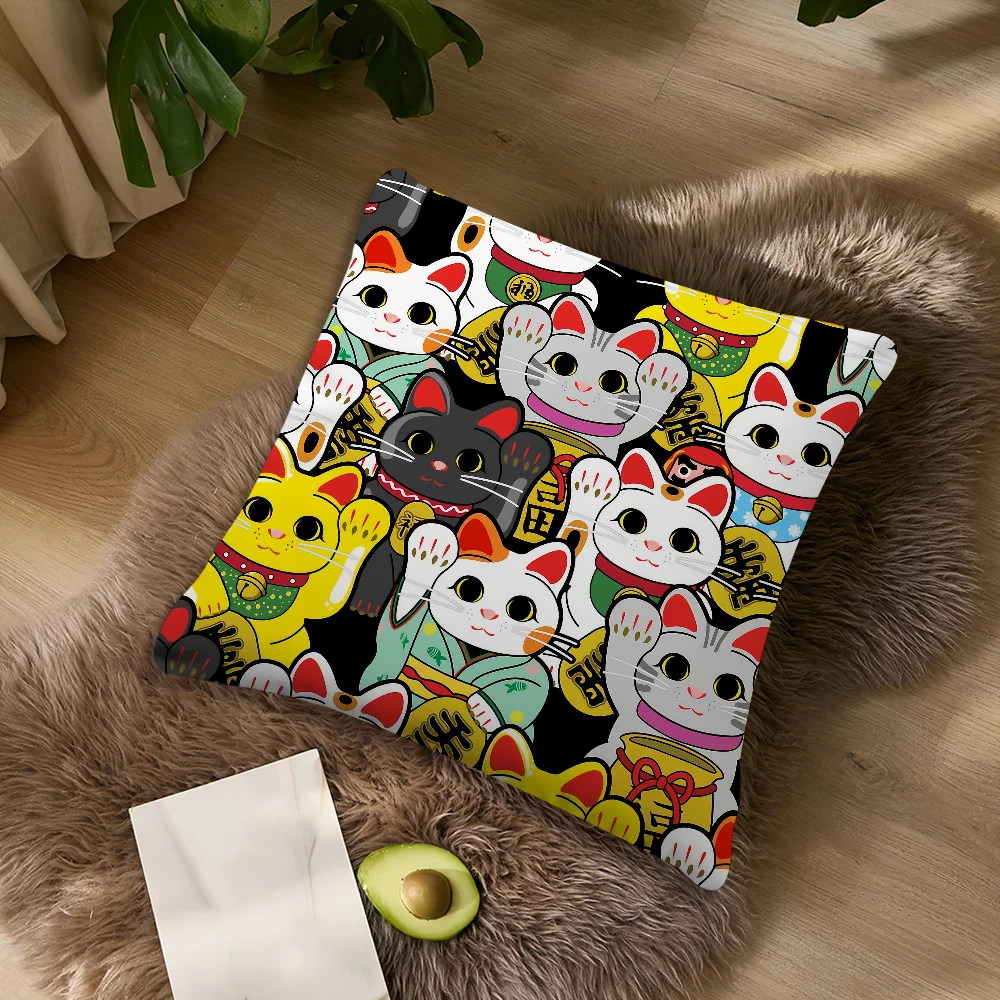 Poszewka na poduszkę Maneki Neko - kot szczęścia na sofę Fioletowy