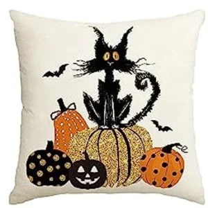 Poszewka na poduszkę z kotem dyniowym Halloween Beżowy