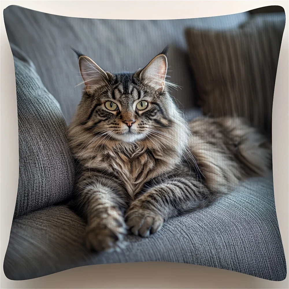 Poszewka na poduszkę z kotem Maine Coon vintage 45x45 Beżowy