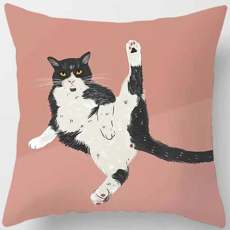 Poszewka na poduszkę z leniwym kotem 45x45 cm Brązowy