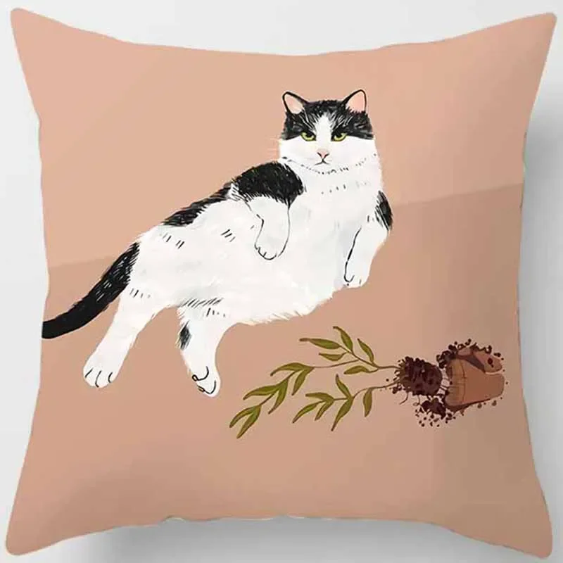Poszewka na poduszkę z leniwym kotem 45x45 cm Zielony