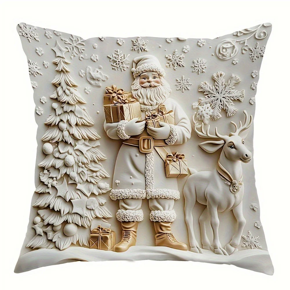 Poszewka na poduszkę świąteczna 3D — choinka i renifer 40x40 45x45 50x50 cm Czarny